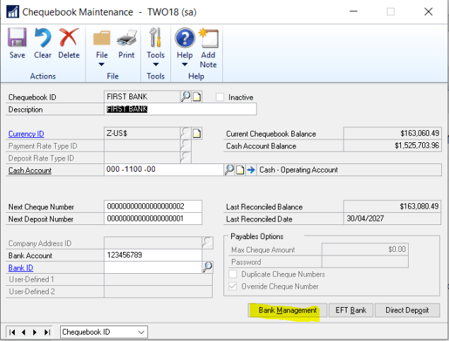 Gp Bank Manager Dynamics GP – Bank Management button missing from Chequebook ...