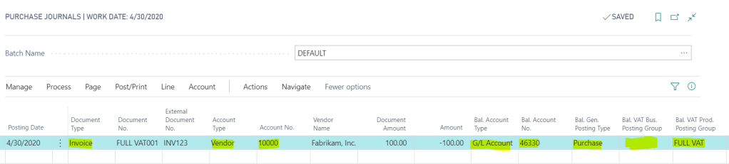 Dynamics 365 Business Central – How to Post a VAT only Invoice