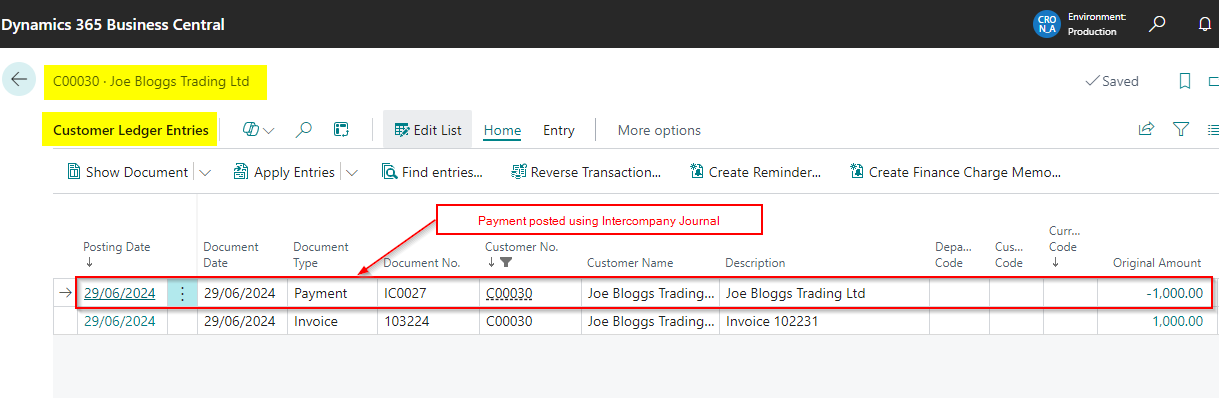 Dynamics 365 Business Central – How to post a Payment in one company ...